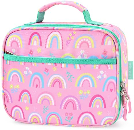 mibasies Kids Lunch Box for Girls Toddler, Insulated and Reusable Lunch Bag for School, Pink Rainbow
