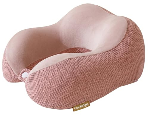 Oreiller de voyage – Oreiller de nuque pour voyage, oreiller de soutien portable en mousse à mémoire de forme, confortable et léger, à emballage rapide pour le camping, coussin de repos (rose)
