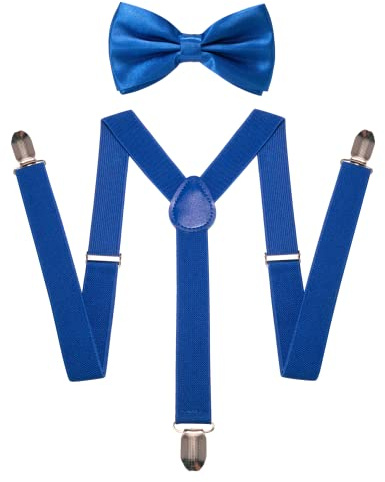 JEMYGINS Blue Suspender and Bow Tie Set for Men and Boy with 3 Strong Clips Adjustable(4)