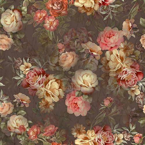 VEELIKE 17.7''x118'' Nostalgic Floral Peel and Stick Wallpaper Brown for Bedroom Bathroom Wall Mural Removable Self Adhesive Contact Paper for Walls Cabinets