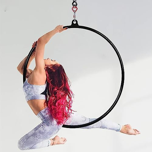 NUNETH Aerial Hoop Aerial Hoop 80 cm Einpunkt-Lyra-Hoop-Set, Schwarzer Yogaring für Anfänger/Heimübungen/Zirkusring, Inklusive Karabiner, Wirbel, Riemen