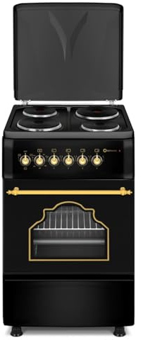 SOLTHERMIC F5S04E3RB COCINA ELECTRICA NEGRA RUSTICA CON MANDOS DORADOS/ANCHO 50 CMS / 4 FUEGOS/HORNO MULTIFUNCION 60 L. / ALTA GAMA
