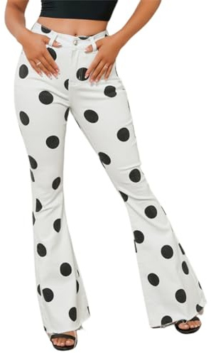 OATTIS Pantalón Acampanado Levanta Cadera, Jeans Elásticos, Corte Slim Y Efecto Adelgazante, Jeans Anchos De Lunares para Mujer,Color1,l