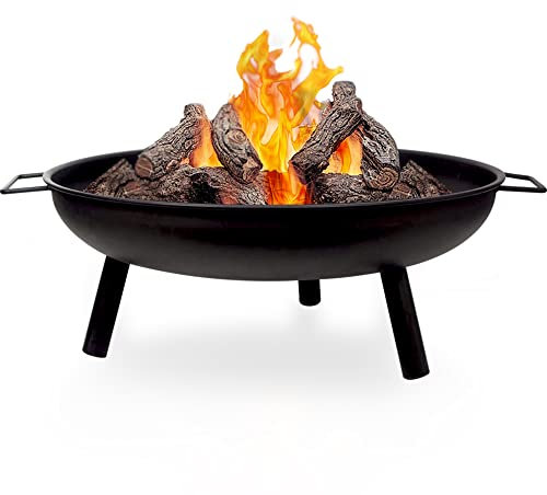 Crystals 23 Large Round Steel Fire Pit Garden Patio Camping Heater Burner Bowl BBQ Gril - Matt Black (Without BBQ Grill)