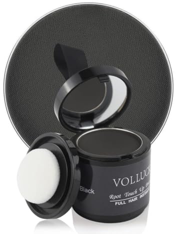 VOLLUCK Root Touch up Powder, Instant Hairline Powder for Thinning Areas and Gray Hair Coverage, Natural and Non-greasy Root Cover up for Women and Men (Black, 0.35 Ounce)