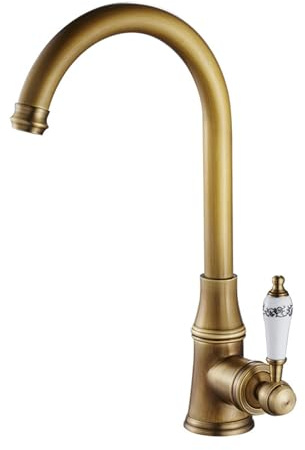EGTink Antiker Küchenarmatur, Mischbatterie für Landhaus-Küche, Hochdruck-Küchenarmatur, 360 ° drehbar, Spültischarmatur mit Keramikgriff (Bronze Antik)