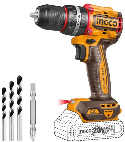 INGCO Perceuse Visseuse à Percussion Compacte Sans Fil 20V (Produit Seul), Moteur Sans Balais, 66NM, 2000 tr/min, Outils De Perceuse électrique, Visseuse Devisseuse Sans Fil CIDLI206681