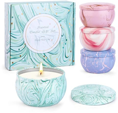 Größer Duftkerzen Geschenkset für Frauen, 4 Packs Aromatherapie Kerzenset zum Stressabbau, Natürliches Sojawachs Damen Weihnachten Deko Duftkerze für Geburtstag, Valentinstag, Yoga