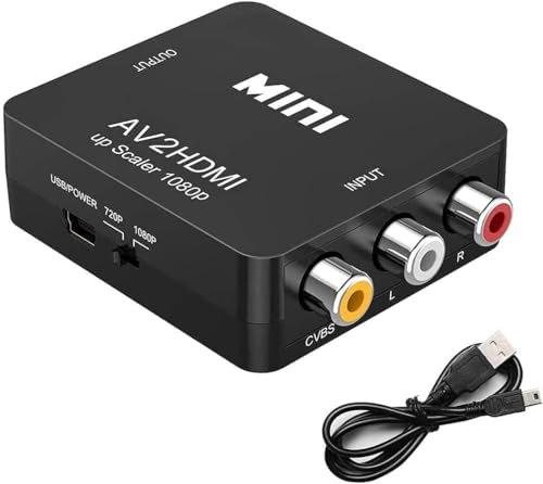 RCA to HDMI Adapter, AV to HDMI Converter, 1080P RCA Composite CVBS AV to HDMI Video Audio Converter with USB Power Cable Supporting PAL/NTSC for PC Laptop Mini Xbox PS2 PS3 TV STB VHS VCR Camera DVD