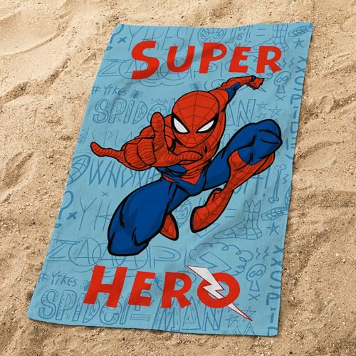OMYDREAM Spiderman Home Sketches Serviette de Bain et de Plage Enfant | 100% Coton | Oeko-TEX | 70x120 cm | Imprimé | Bleu/Rouge