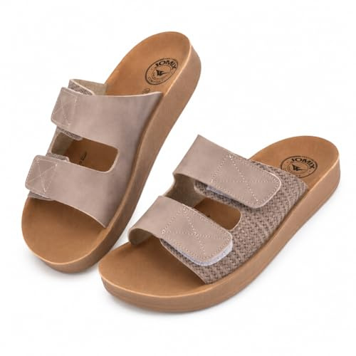 JOMIX Ciabatte Donna Estive con Stappo Anatomiche Pantofole Aperto da Casa Ortopedico Morbido Sandali Bassi Comodi per Interno ed Esterno ITD2211 Beige 38