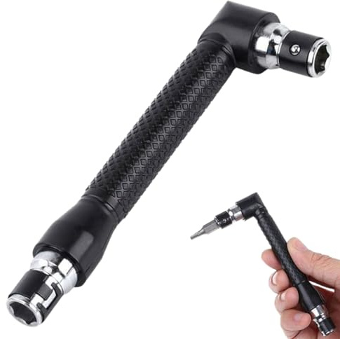 UEKPDM Right Angle Screwdriver, Chrome Vanadium Wrench, 11cm, Black | L-Shape for Leverage & Tight Spaces, 1/4 Hex Socket Fits Standard Bits, Comfortable Grip, for Garage, Workshop & Home DIY