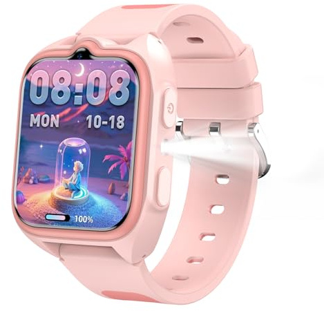 Yxtel Reloj Inteligente Niño 4G Smartwatch Niños con GPS, Videollamadas, SOS, Linterna LED, Cámara, Podómetro, IP68, Modo Escuela, Despertador, Mensajes, Rosa para Niñas y Niños