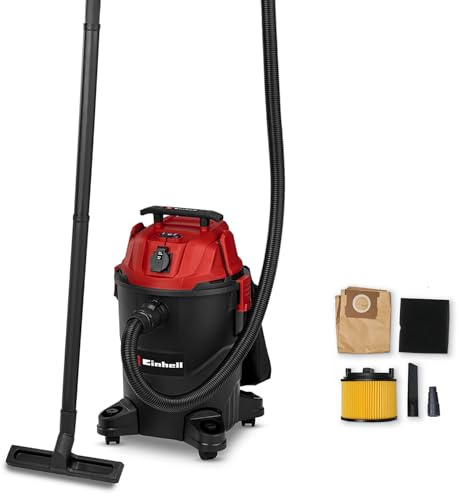 Einhell Aspirateur eaux et poussières TC-VC 2555 A (850 W, Puissance d’Aspiration 180 mbar, Prise de Courant asservie, cuve 25 L, poignée, avec Buses, filtres et Sac collecteur de poussière)