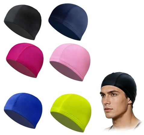 6 gorros de baño unisex, suaves y duraderos, de alta elasticidad, de secado rápido, gorro de natación ligero, gorro de baño flexible, para hombre, mujer y niños