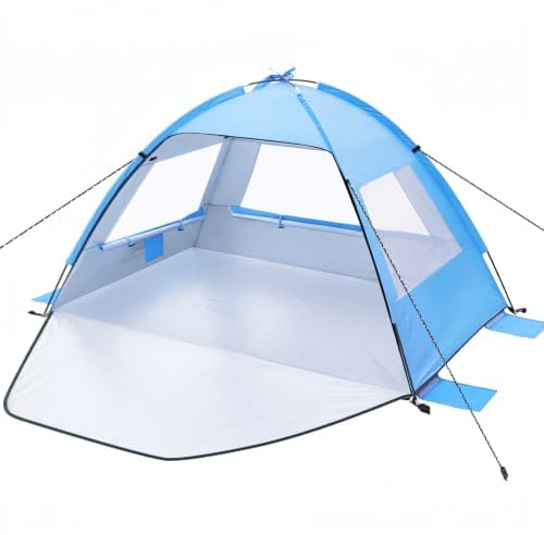 Tente de Plage Anti-UV 50+ Portable pour Bébé et Adulte - Abri de Plage Coupe-Vent (Bleu Lac, 215x135x120cm)