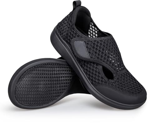ELIOGN Chaussures pour diabétiques à Large Largeur – Sneakers de réglables | Adhérentes pour femmes, hommes, seniors et patients. Mesh léger et respirant pour pieds gonflés Noir 41