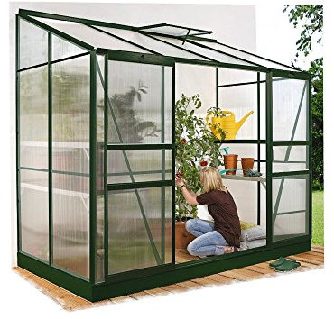 Ida 7800 Alu-Anlehngewächshaus HKP 6 mm grün 7,8 m² 2 Fenster und Stahlfundament