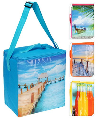 matrasa Kühltasche mit dekorativem Hochglanz Aufdruck - 18 Liter - Kühlbox Strandtasche Einkaufstasche (pink mit Boot-Aufdruck)