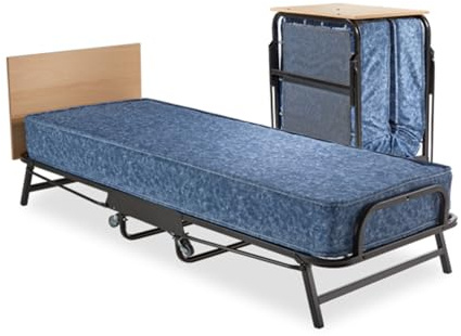 JAY-BE Crown Windermere Folding Bed with Waterproof Deep Sprung Mattress, Steel, Black, Anti-Microbial, Single size