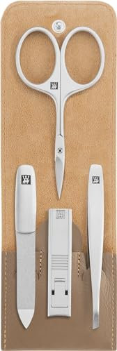 ZWILLING Maniküre-Set (4 teilig, professionelles Nagelpflegeset, Echtleder Etui mit Reißverschluss, mit Kompakt-Nagelknipser), Premium, Taupe