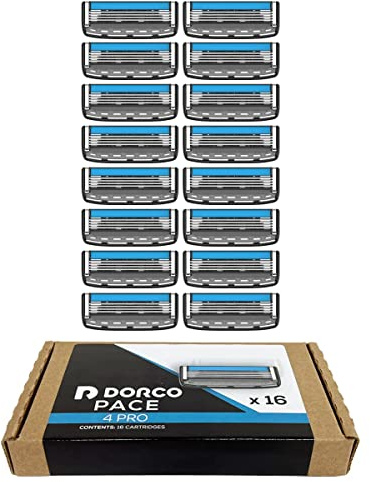 DORCO Pace 4 Pro Razors for Men with Four Blade Cartridges - Smooth Shaving Razor System for Close Comfortable Results - 16 Refill Cartridges, No Handle