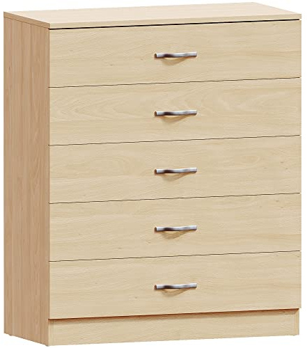 Vida Designs 5 Drawer Chest of Drawers, Metal Handles and Runners, Anti-Bowing Drawer Support, Bedroom, Nursery Furniture, Pine