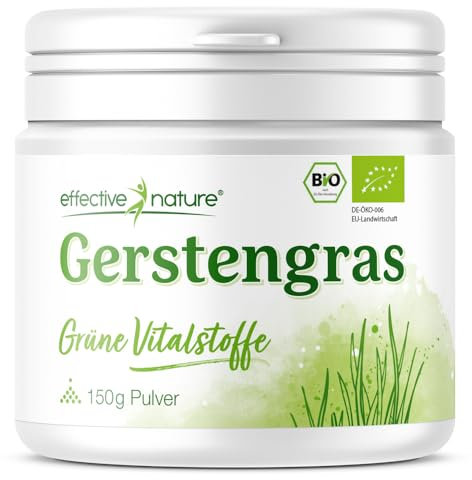 effective nature - Bio Gerstengras-Pulver - 150 g - Sehr hoher Ballaststoffgehalt - Reich an Mineralstoffen - In Deutschland hergestellt - Hohe Nährstoffdichte