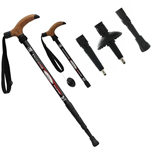 Aluminum Alloy Quick Lock Trekking Pole Anti-Shock Walking Stick Adjustable Cane Crutch for Mountains Trekking Hiking,Ultralight Collapsible with Cork Grips Tungsten Tips (1, Black)