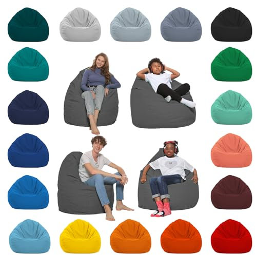 HomeIdeal - Sitzsack XXL Bodenkissen für Erwachsene & Kinder - Geeignet für Gaming oder Entspannen - Indoor wie Outdoor da er Wasserfest ist - mit EPS Perlen (Anthrazit, XL)