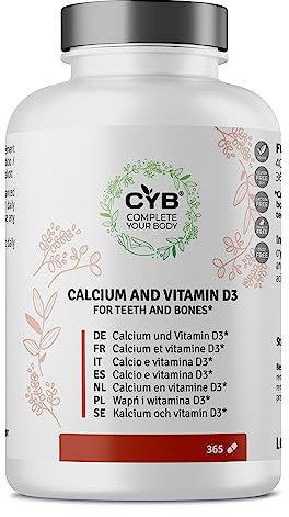 CYB | 800mg Calcium Tablets + Vitamin D3 Tablets | High Dosage - 6 Month Supply | Daily Supplement with Calcium and Vitamin D Tablets - Vegetarian Gluten Free Lactose Free