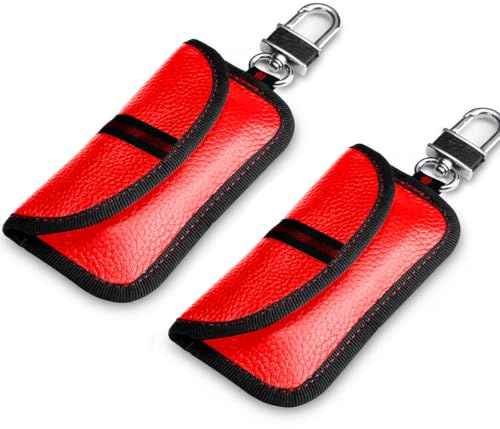 VAWcornic Keyless Go skydd bilnycklar, 2 stycken RFID radionyckel avskärmning nyckelfodral faraday läder nyckelfodral nyckelväska, 2 stycken röda, 2 Stück Rot, Kompakt