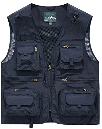 Btmpmcs Chaleco de pesca con múltiples bolsillos para hombre Aire Libre Viajes Deportes Chalecos Casual Respirable chaqueta de secado rápido sin mangas Chaleco de Camping Senderismo