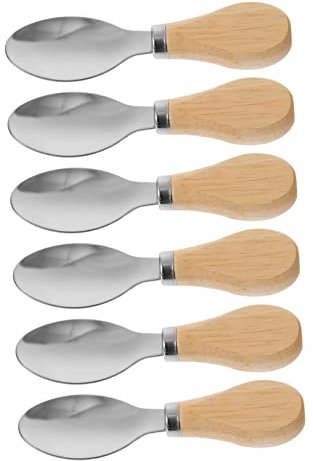 BESTonZON 6pcs Short Handle Stainless Steel Spoons Wood Handles Charcuterie Utensils Spoons Kitchen Scoop