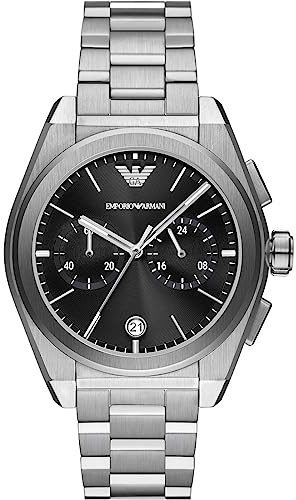 Emporio Armani Watch for Men, Quartz 2 sub dial Chronograph Movement and 43mm Case Size with Stainless Steel Strap