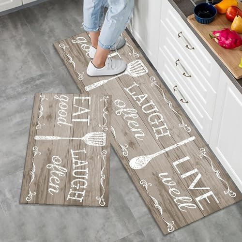 LY4U Juego de Alfombras de Cocina Antideslizante y Lavable, Juego de Alfombras de Cocina de 2 Piezas, 50x80 + 50x150 cm de Alfombras de Escritorio para Decoración Familiar