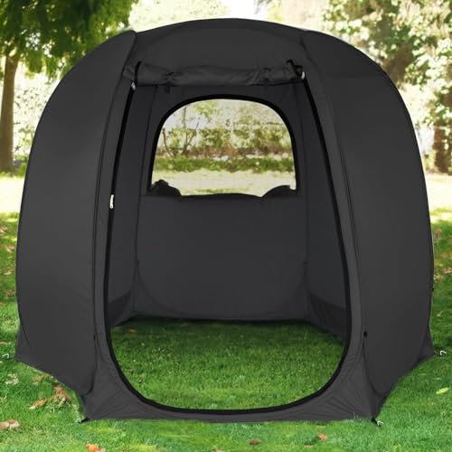 Alvantor Outdoor Camping Zelt Baldachin – 3 m x 3 m sechseckiger Pop-Up-Sonnenschutz mit belüfteten Netzwänden (schwarz, nicht wasserdicht) – Ganzjahres-Schutz für Camping, Strand und Veranstaltungen