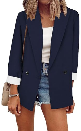 ZICUE Moda De Las Mujeres De Color Sólido De Manga Larga Blazer Casual Doble Botón Blazer Solapa Oficina Trabajo Blazer