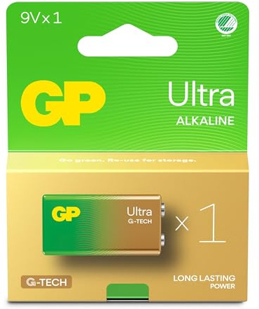 GP Batteries 220203 GP Ultra Alkaline Battery 9V 1604AU/6LF22