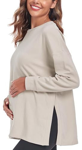 Love2Mi T-shirt de grossesse à manches longues pour femme, Abricot, L