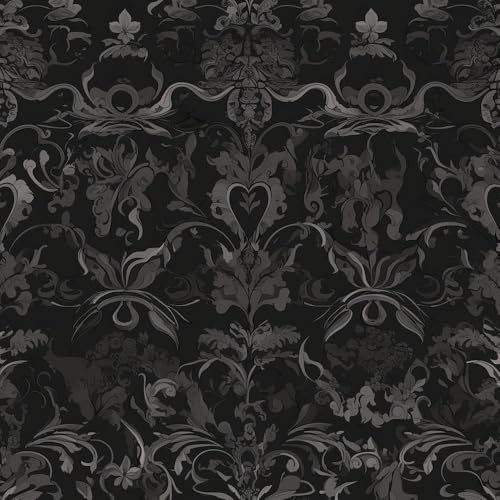 JIAOQSS Self Adhesive Wallpaper Damask Flower Stick on Wallpaper Black and Gold Damask Flower Wall Paper Vinyl Wallpaper Waterproof Renovation Living Room Wall Wallpaper