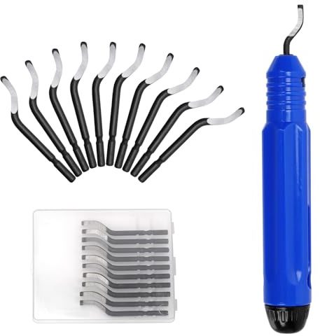 Swpeet Kit d'outils d'ébavurage 12 pièces, 1 pièce Manche antidérapant NB1100 avec 11 pièces Lames rotatives en acier à grande vitesse BS1010, Alésoir de déburrage, Outil manuel de déburrage pour bois