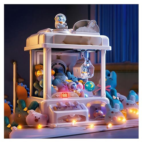CUCUKAKA Mini Machine À Griffes ， Machine à Bonbons avec Musique et Lumières,2 Poupées Panda,25 Peluches,20 Gashapons ， Machine à Sucreries pour Les Cadeaux d'anniversaire De Noël