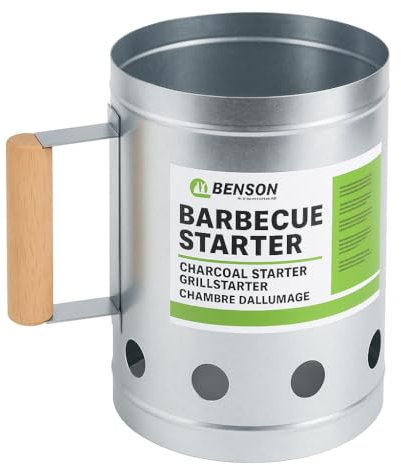 Chimenea de encendido Ø17x27 cm – Encendedor rápido de carbón en metal con mango de madera. Ideal para barbacoas, ahumadores y braseros. Brasa perfecta en minutos, sin esfuerzo.