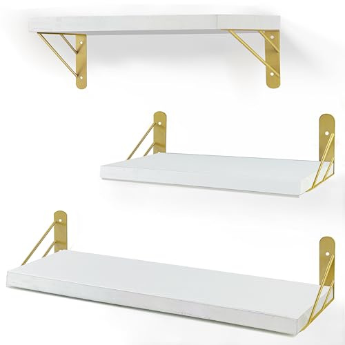 ZVZM White Floating Shelves, Wooden Shelves for Bedroom Wall, Bathroom Shelves for Wall Decor, Book Shelf Wall, Floating wall Shelf for Kitchen Wall Mounted Shelves.