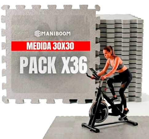 ManiBoom Suelo Gimnasio Acolchado Grueso de Goma Eva Fácil de Limpiar【30x30x1 cm】- Alfombra Gym Crossfit y Ejercicios en Casa - Esterilla Fitness Puzzle de Goma - Tatami Mat (Gris, 36pcs)