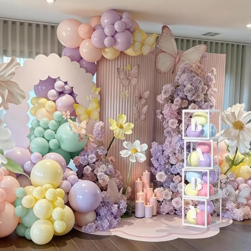 PtyPop 131pcs Decoración Baby Shower Niña, Arco para Globos Color Pastel Macarrón y Globo Cajas con Letras para Decoracion Baby Shower Bautizo Niña Cumpleaños Revelación de Género