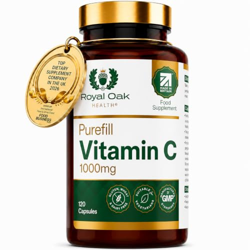Royal Oak Health 100% Purefill Vitamin C 1000mg High Strength 1 Per Day Capsules | No Fillers or Binders | 4 Month Supply | UK Made VIT C Supplement | Vegan Friendly