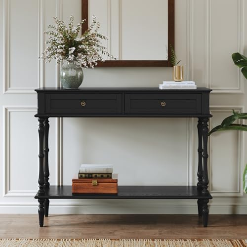 HOLTICO Console Table with Drawers, Black Narrow Console Table for Entryway | Tool-Free & Effortless Assembly