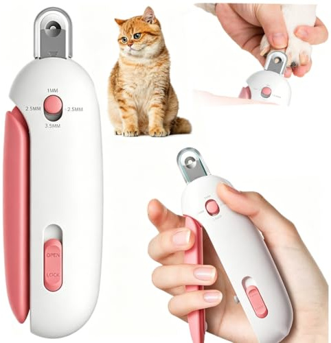 Cat Nail Clippers, Multifunctional Cat Nail Clipper with Adjustable Aperture, Cats Nails Clippers with Safety Guard, for Kittens, Indoor Cats, and Home Grooming (Pink)